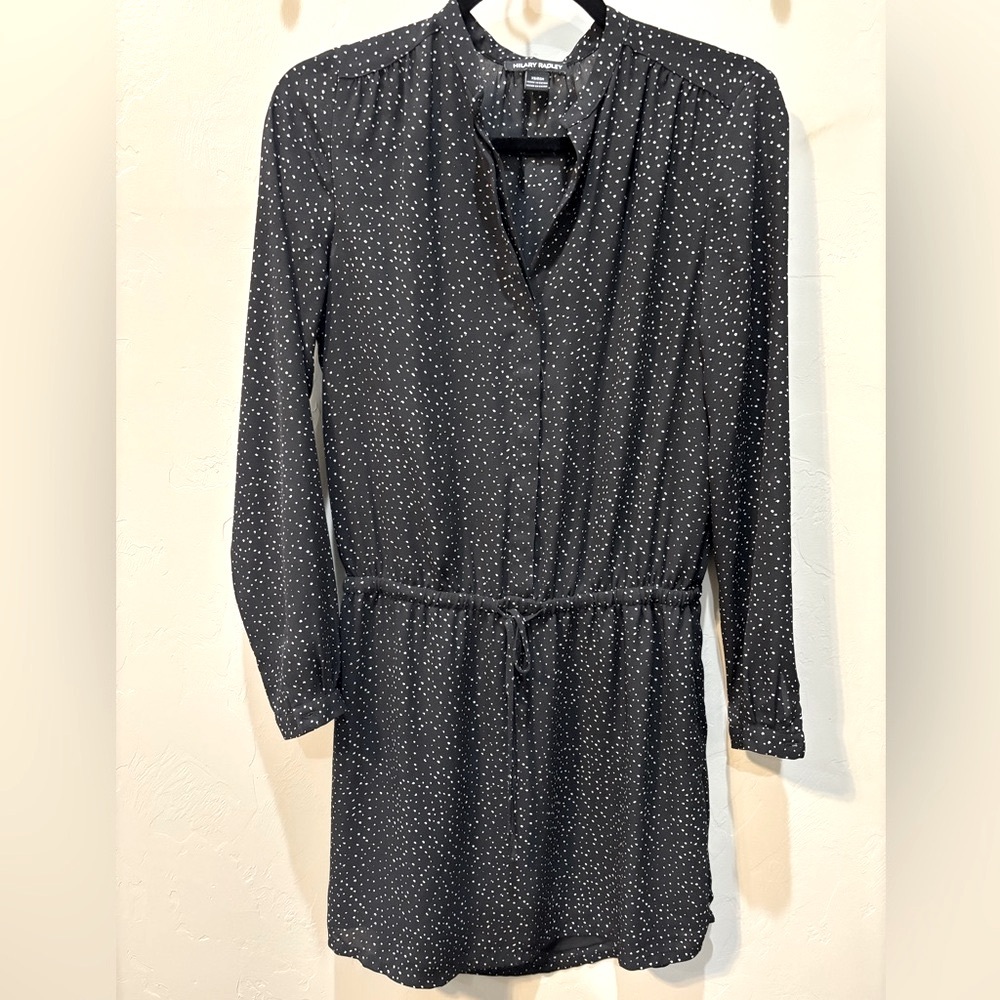 Hilary Radley | Button Down Mini Dress | Black with White Polka Dots | EUC | XS